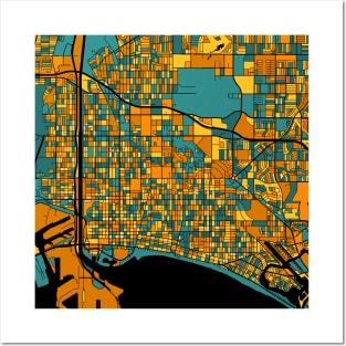 Long Beach Map Pattern in Orange & Teal Posters and Art